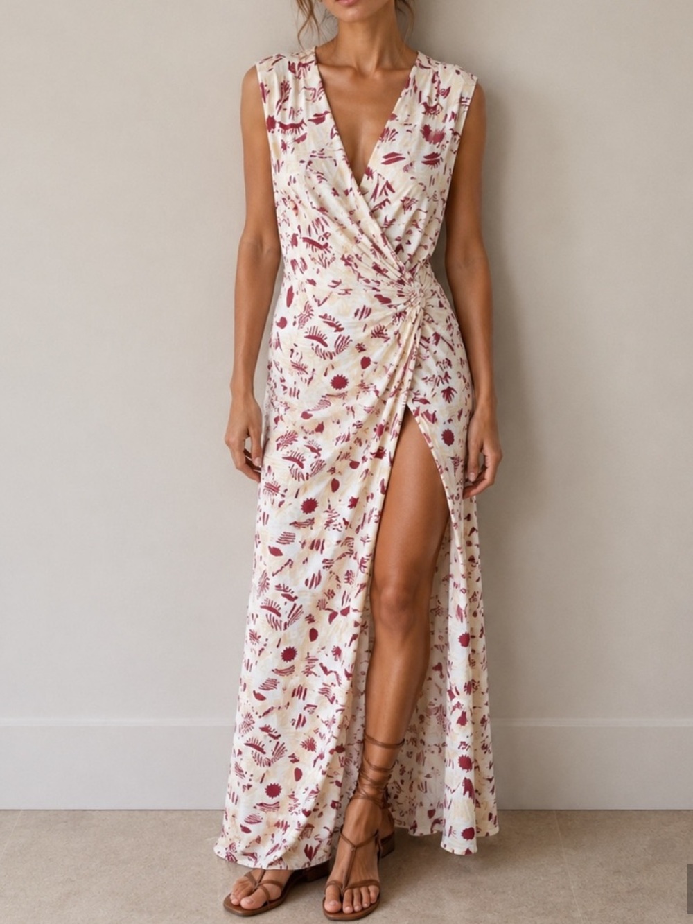 Free People Daria Graphic Maxi Dress Ivory Combo Halter Open Back Size M NWT*X23